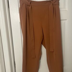 LOFT Straight-Leg Tie-Waist Pants in Rust Brown
